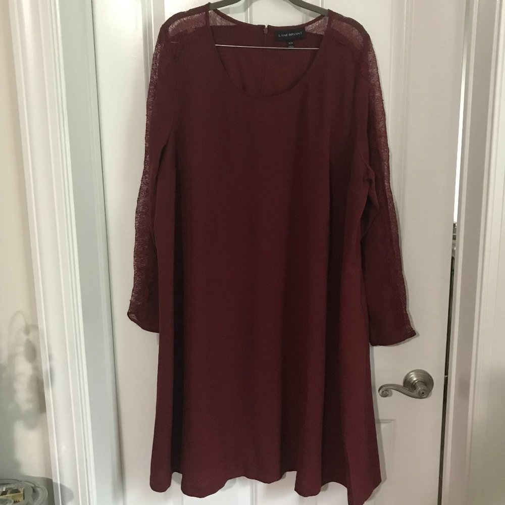 Stunning burgundy A-line dress with eyelash lace Lane Bryant sz 18/20